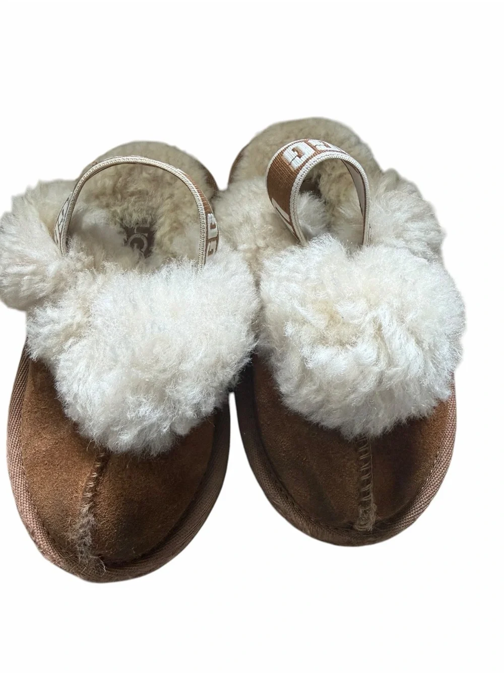 UGG Baby Chestnut Brown Slippers with Cream Fur Trim